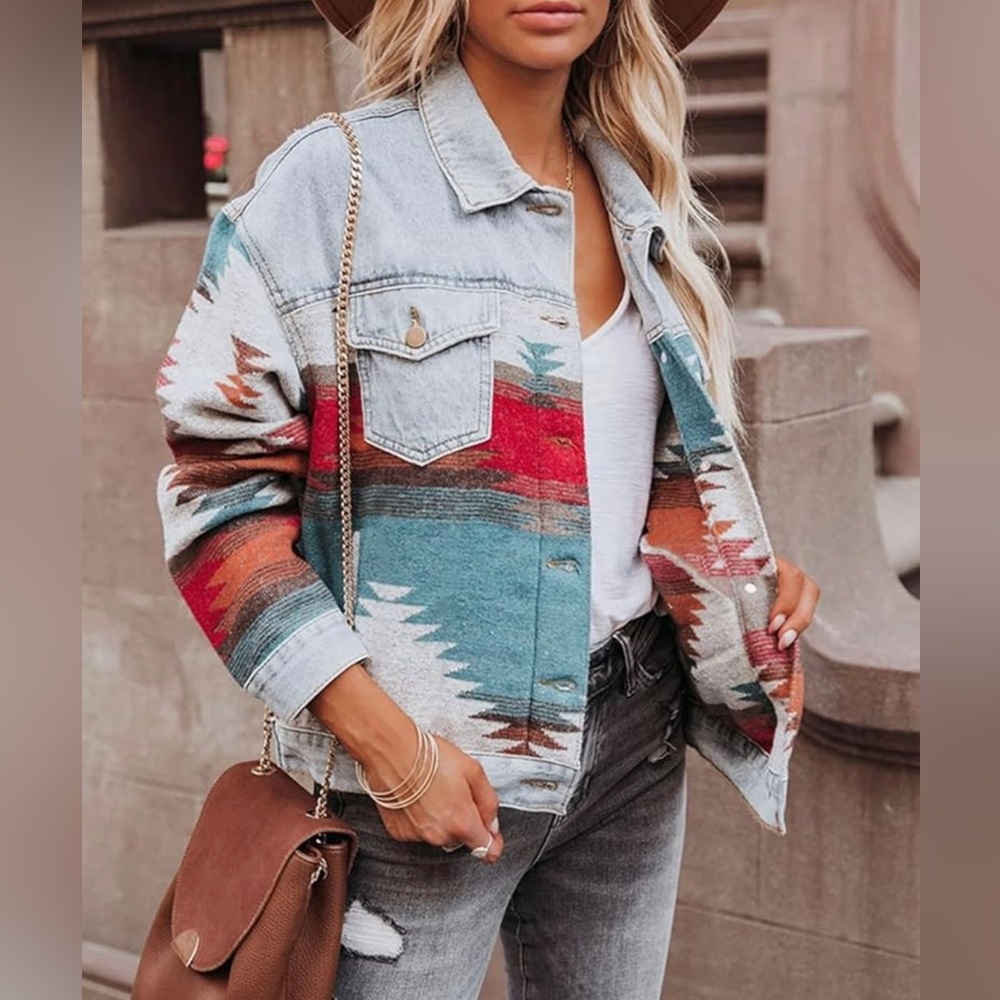 Aztec print denim jacket